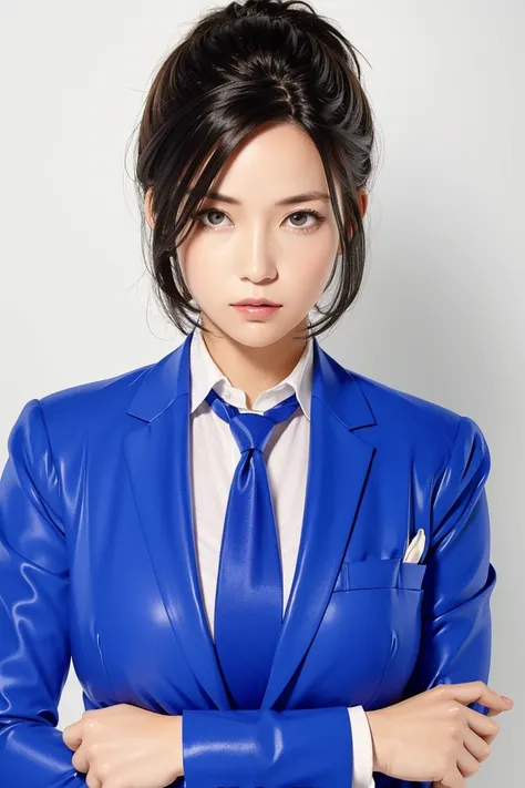 A female detective wearing a suit and tied up in a hexagonal knot