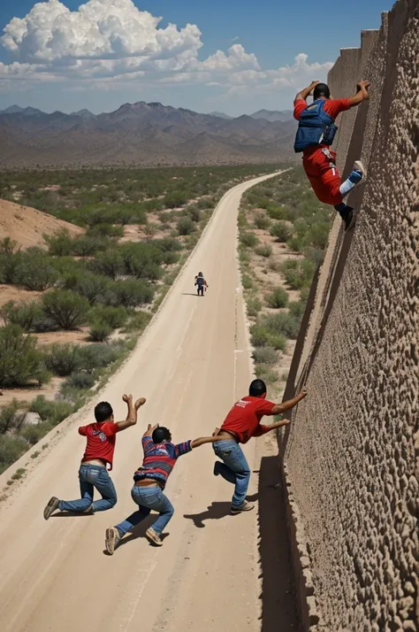 Mexicans jumping the wall of the United States 