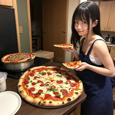 Japanese、woman、Eating pizza、leftovers