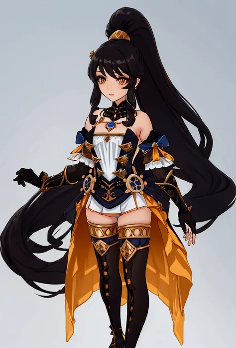 lora: 1.5 gensin impact , high res, stable diffusion, 1girl, solo, full body, dark-skinned female, dark skin, black hair, ponyta...