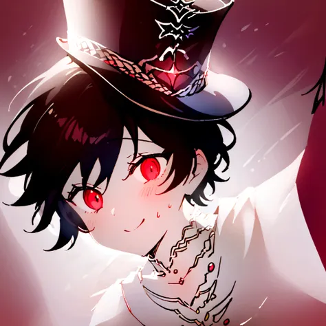 an extremely attractive boy., with his face covered by a top hat, cheered up style, 4k, semi-realist, detailed, extremely handso...