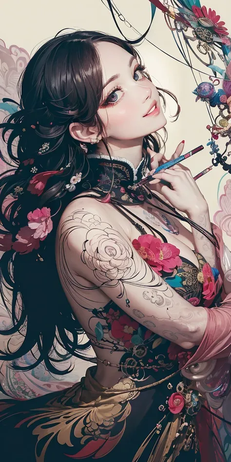 official art, anatomical correct，unity 8k wallpaper, ultra detailed, beautiful and aesthetic, masterpiece, best quality, chinese style, (zentangle, mandala, tangle, entangle), ecstasy of flower, 1girl, extremely detailed, dynamic angle, cowboyshot, the mos...