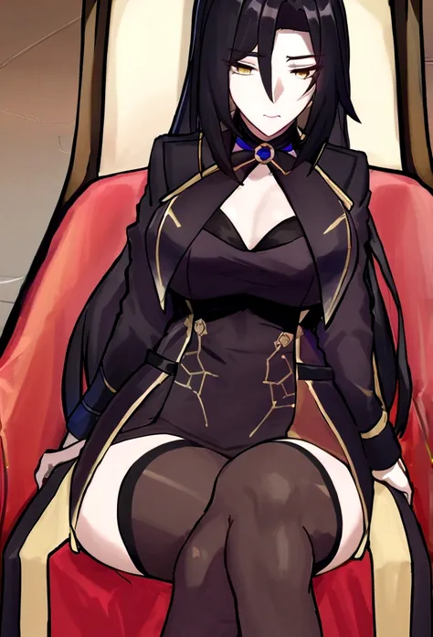 best qualityer，work of art，a high resolution，adult  woman, 1 girl, member of the mafia, sitting in the throne, cross legs, both ...