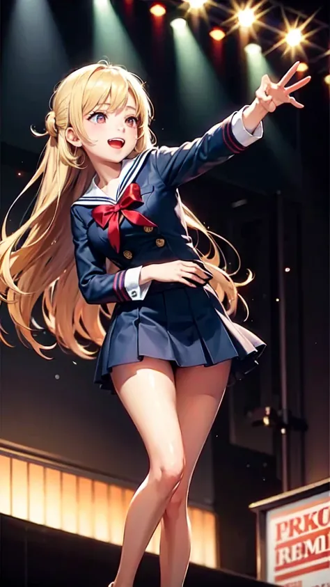 Blonde long hair high school girl、Red eyes、live、Sailor suit、blazer、Jacket、karaoke、Dance with excitement