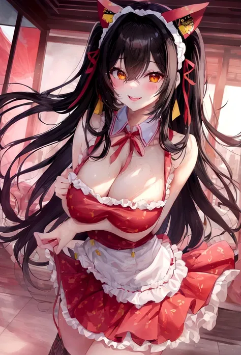 masterpiece, high quality, 1 Girl（（,whole body）） ((tokisaki kurumi)), Monochrome, Black Hair, , skirt, ((Right eye is red:1, Left eye yellow))),（（Beautiful Eyes）），（（Delicate face）） smile, cute, （（Are standing）），（（（Wearing red high heels）））, Beautiful body,...