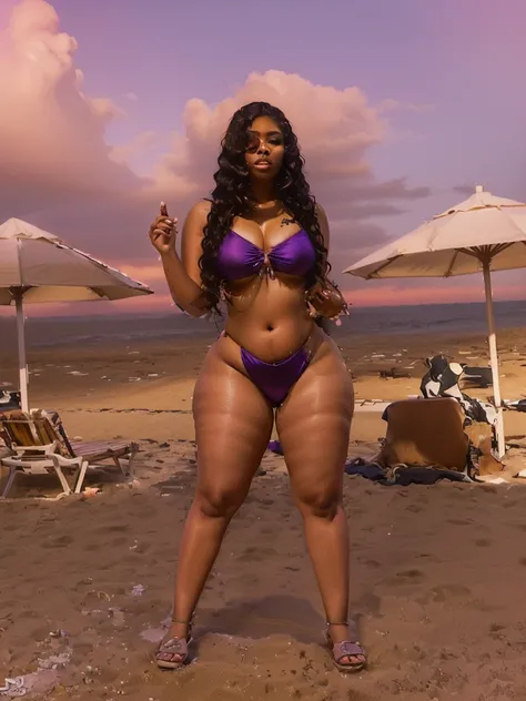 Araffe woman in bikini posing on the beach with umbrellas., skinny waist and Thick hips, Thick body, nicki minaj curves, Wide hips, wider hips, beautiful Thick female, 30 year old Cuban woman., curvy hourglass figure, Thick, Thick thighs, big hips, Thick, ...