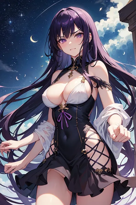 (masterpiece), best quality, expressive eyes, perfect face, (nsfw) not safe for work, 1girl, [highly detailed eyes], (highly detailed eyes), anime girl with long hair, goddess of the galaxy, nebula, dress, [upskirt], (upskirt}, godly stance, godly pose, he...