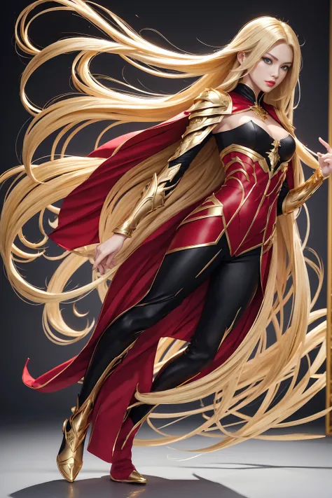 ((Full body photo, standing, feet on the ground)) ((8K, high image quality High image quality、Art: 1.4))、1 person、、Long blonde hair、gradient hair、Demon Hunter Super handsome 、Beautiful expression、Red lips, beautiful eyes with small breasts、Perfect face sha...