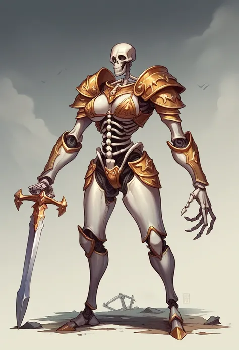 NSFW,(masterpiece),(Highest quality:1.0), (Ultra-high resolution:1.0), Detailed illustrations, 8K, fantasy,masterpiece, Highest quality,skeleton,Skeleton,woman,Bikini Armor,Big Breasts,Crotch crack,Full Art,Creatures,A fine helmet,Possessing a sword,Bone l...