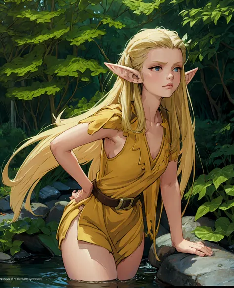 a beautiful young elf woman with long flowing hair, pointed ears, and a serene expression, 1girl, long hair, pointy ears, delica...