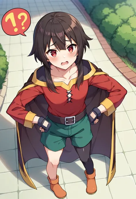 punctuation_9, punctuation_8_High above, punctuation_7_High above, punctuation_6_High above, punctuation_5_High above, punctuation_4_High above, source of breakage_アニメ,citys,open air,ssmile,standing,Place your hands on your hips,Megumin, shorth hair, Bblac...