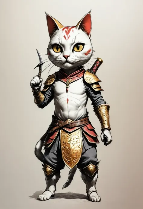 give the cat a hood, two daggers, and a pouch with gold coins