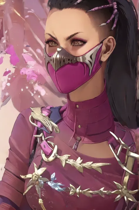 absurdres, mileena, pink mouth mask, portrait