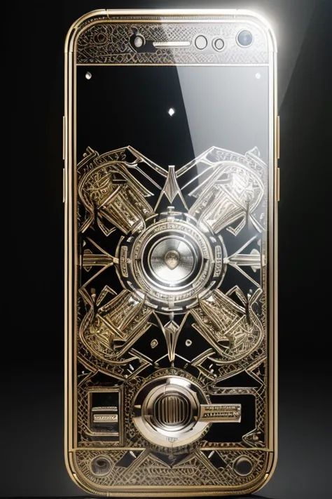 a giant luxury cellphone, highly detailed, hyper realistic, 8K, 3D model, photorealistic, perfectly lit, studio lighting, intricate details, glossy surface, metallic finish, elegant design, expensive looking, premium materials, glass screen, chrome accents...