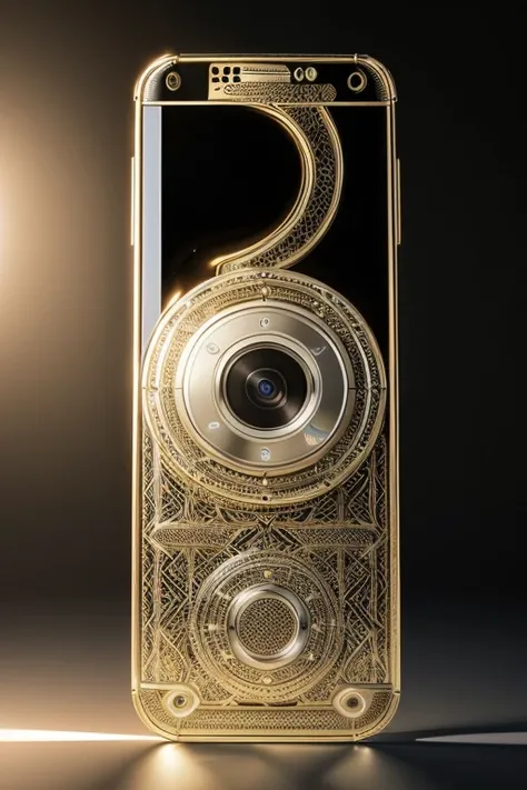 a giant luxury cellphone, highly detailed, hyper realistic, 8K, 3D model, photorealistic, perfectly lit, studio lighting, intricate details, glossy surface, metallic finish, elegant design, expensive looking, premium materials, glass screen, chrome accents...