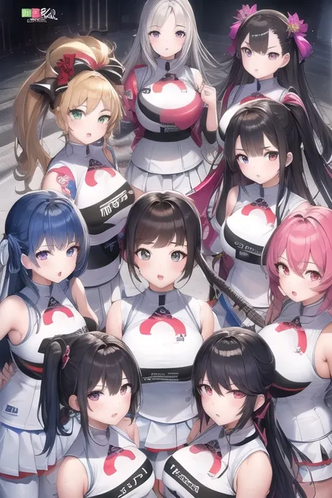 Highest quality, masterpiece, Ultra-high resolution, (6 Girls:1.2),3 vs 3、14 years old、Each one has a different uniform、Mixed martial arts、Fighting fiercely、cute、cool、Mature