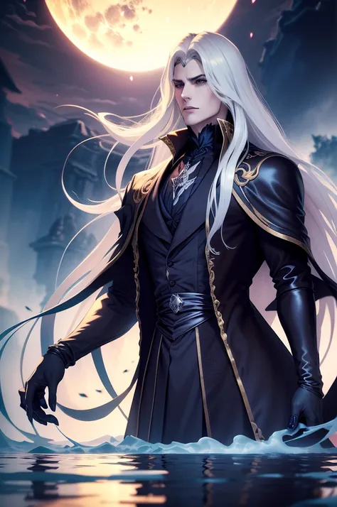 a vampire his physical features should be similar to those of alucard from castlevania: symphony of the night. it should have an...