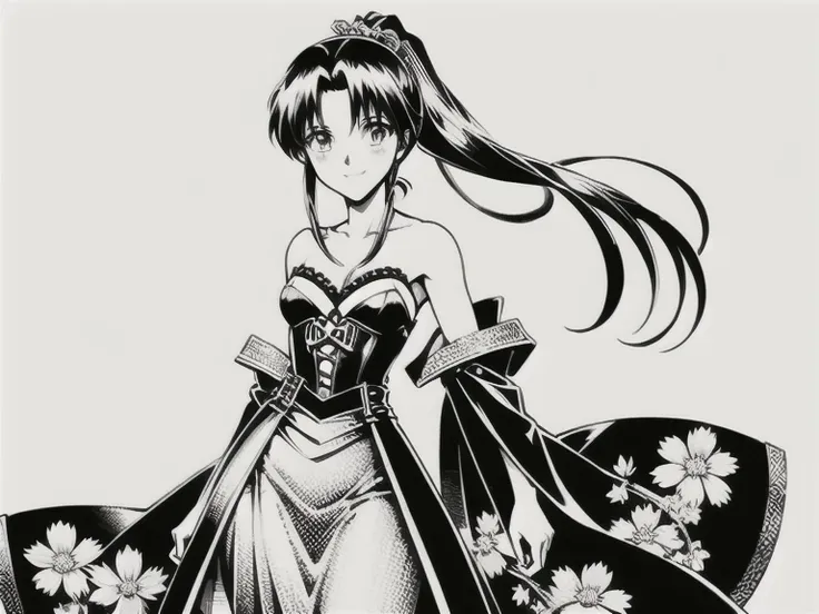 a stunning 17-year-old anime girl, solo and radiant, dons a breathtaking victorian dress, bare shoulder. her slender body and lo...