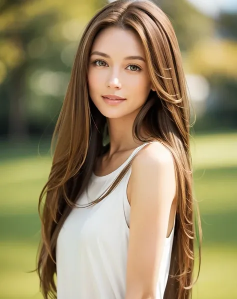 whole body、A woman with long brown hair and a white top, Light brown hair, Light brown hair, Natural brown hair, thin and shiny hair, Soft Hair, Light brown silky hair, Brown Haired Girl, Flowing brown hair, Beautiful light brown hair, Light brown hair, St...