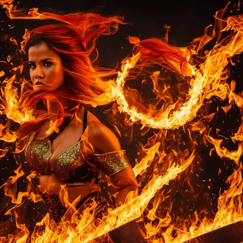 fire female goddess punching the ground