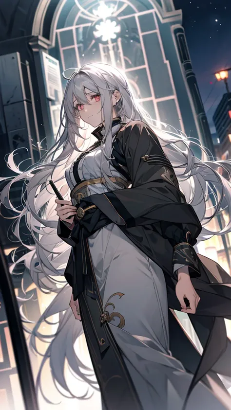 anime girl with long Gray Hair and pink eyes staring at something, Gray Haired deity, Gray Haired, Gray Hair floating in air, girl with Gray Hair, Gray Hairの, ray of light through Gray Hair, Gray Haired lady, flowing Gray Hair, one girl has Gray Hair, Gray...