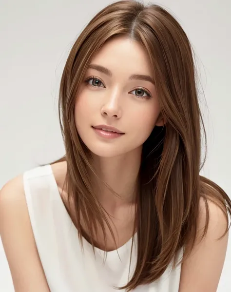 whole body、A woman with long brown hair and a white top, Light brown hair, Light brown hair, Natural brown hair, thin and shiny hair, Soft Hair, Light brown silky hair, Brown Haired Girl, Flowing brown hair, Beautiful light brown hair, Light brown hair, St...