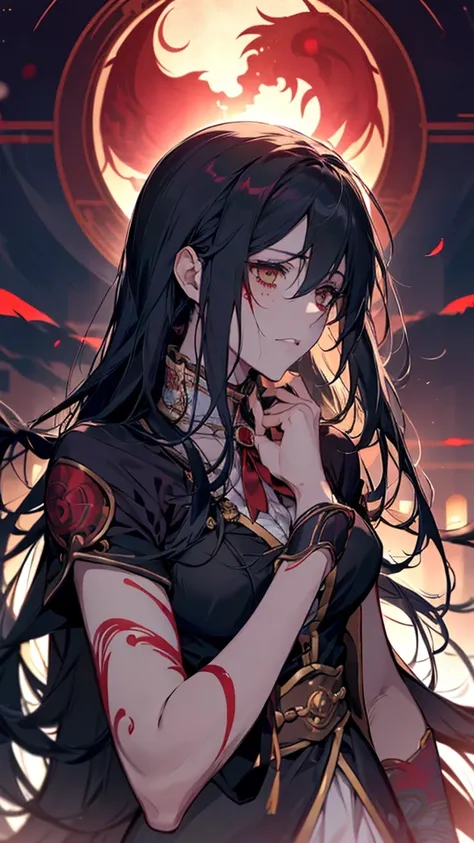 anime girl with blood on her face and a knife in her hand, gapmoe Yandere grimdark, Yandere intricate, Abigail Larson, gapmoe Yandere, albedo from the anime overlord, takato yomamoto, Albedo from Overlord, Yandere, takato yomamoto. 4k yen, Fine details. an...