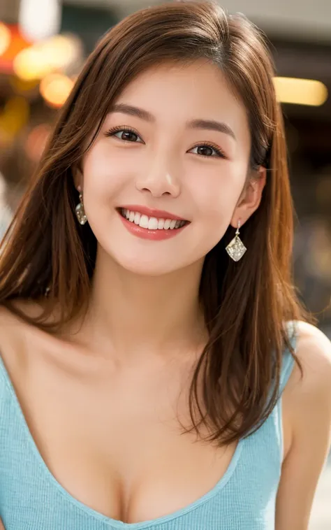 masterpiece, Highest quality, alone, 1 Girl, Glowing Skin, Glittering earrings, glamorous, Quirky details, charm,、Crop top, Tight Skirt, Shallow depth of field, Contrasting, Professional Model, look forward to, Overbyte、Smiling Kindly、blush:2.5、Normal ches...