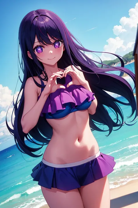 (masterpiece:1.3), (best quality:1.1), (8k, ultra detailed, ultra high res:1.2), (anime style:1.2), (perfect 5 fingers:1.1), perfect anatomy, 
1girl,
Ai Hoshino, 
BREAK long hair,  
black hair, 
purple eyes, star-shaped pupils,
BREAK smile, fair skin, band...