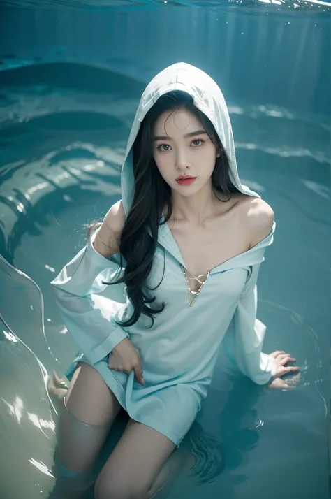 (((best quality))),(((ultra detailed))),(((masterpiece))),illustration,(1 beautiful girl,shark girl,solo),((slim,thin,small breasts,flat chest)),aquarium,summer night,(sleek sharkhead-hooded shirt-dress:1.3),shimmering hues,enchanting aura,(shoulder length...