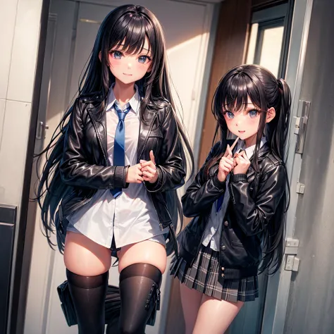 middle School girls，smile，Beautiful girlultiple girls，Angelic beautiful girl，leather jacket，未来のuniform，The best quality to get you horny，Perfect Girl，Super cute girl，uniform，blazer，cardigan，Long Hair、She has her bangs down，Ultra HD，Young girl，sex，Naughty G...