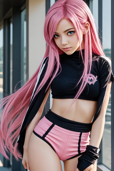 Girl with pink hair and pink eyes heroine boku no hero 