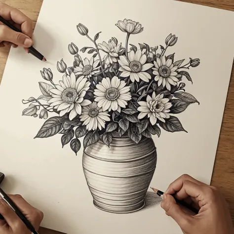 Drawing imahe of an flowers, vines curlimg 