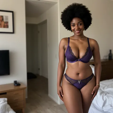 ONE GIRL. best quality, ultra-detailed, hyper realistic, 8k, full body shot, 23 years old, Nigerian beautiful girl, round shaped face, dark black skin, highly detailed skin with blemishes, ebony, dark natural afro hair, fit athletic figure, full body, big ...