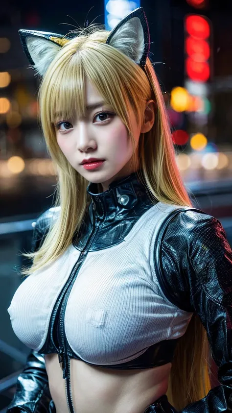 最high quality, masterpiece, 32k、Very detailed、Realistic、1 Girl, Japanese women、Cute face, (photo Actual:1.3),Bob Hair(Yellow hair color、Yellow Hair)、Please turn away when taking photos、Edge lighting, (Skin with attention to detail:1.2), 8K超High resolution,...