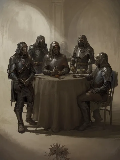 knights templar, gathered at a table, greeting.