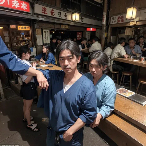 
(masterpiece: 1.2, highest quality), snap shot, Japans poor neighborhoods, Good old Japanese townscape、Poor conditions, (Dirty middle-aged man、Men gathering at a bar)、Dirty and old store、Showa Retro、Playing with friends on the street、Have fun eating and d...