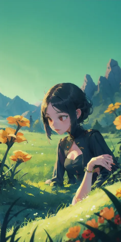 (best quality,masterpiece:1.2), art\(illustration\), season\(summer\),demon girl,depth of field, blurry, blurry foreground