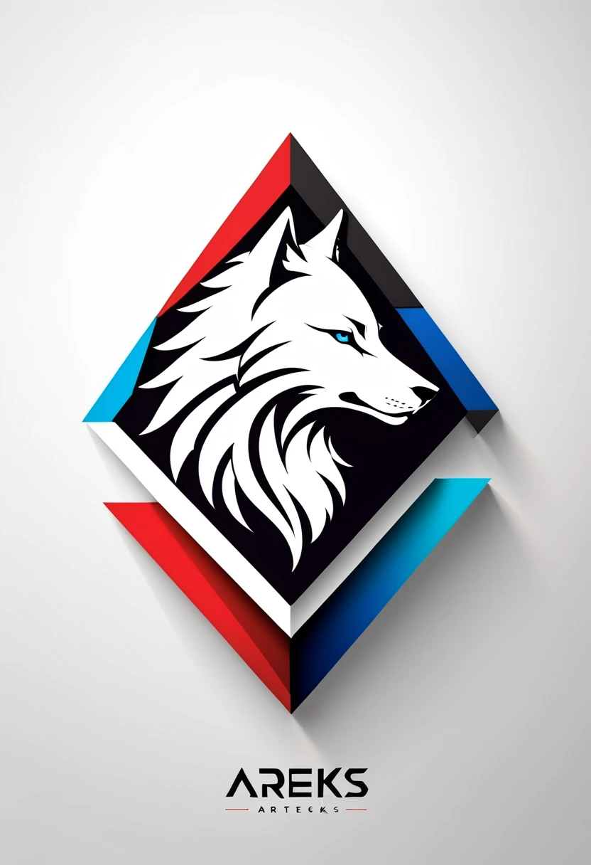 Design a minimalist but modern logo for my marketing consultancy agency named Arteks, featuring a symbol and the name in different fonts. The logo should emit an aggressive aura, with the symbol being a wolf in profile, abstract geometric shapes, intense a...