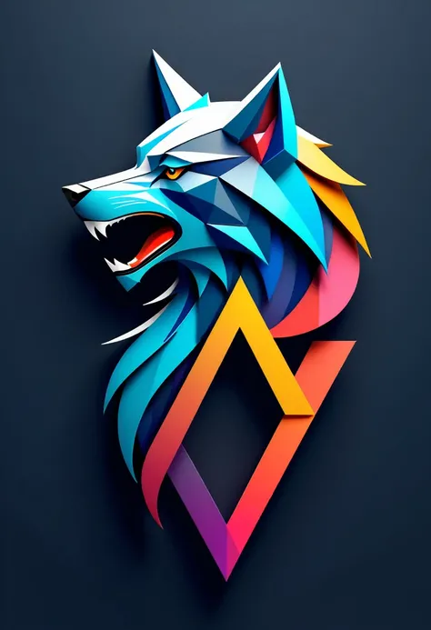 Design a minimalist logo that integrates a wolf and the letter A, sharp and precise lines, innovative design, abstract geometric shapes as background, intense and powerful feel, 3D Art, rendered using Blender with high-detail textures