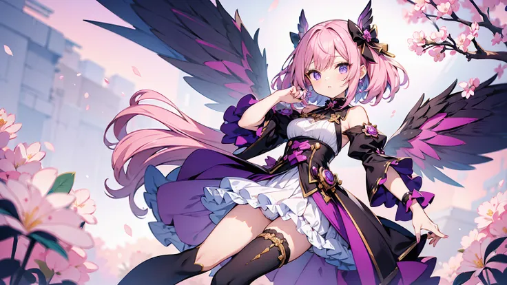 ( high quality , Super detailed, Watch your hands )This character is a beautifully designed anime-like character with delicate features. She has long, pastel pink hair that flows down to her ankles, with bangs swept to the side. Her eyes are large and expr...