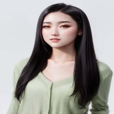 Alafid，A long black hair、Asian woman in green sweater, Young and beautiful Korean woman, asian girl with long hair, Beautiful young Korean woman, Young Asian woman, Young cute pale Asian face, a Young Asian woman, Women with long black hair, Young Asian Gi...