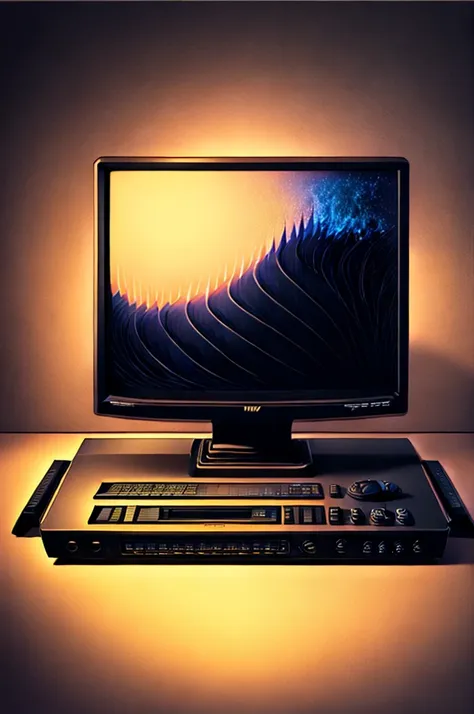 crt tv monitor、front、flyer、background、simple、all black、an illustration、psychedelic、