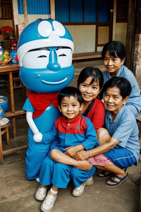 Old picture of Thai people and Doraemon