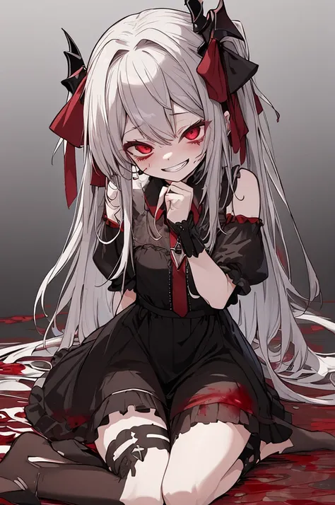 ((8K、masterpiece、Tabletop、masterpiece))vampire、Black Dress、Coolドレス、赤いrose、rose、Simple background、Demon World、cute、Cool、(One Girl、Sickle、Satanic、feather)Silver Hair、Light skin tone、Golden Eyes、Cat-like eyes,cadaver、Covered in blood、Blood splatter、Dark shade...