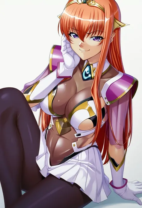 score_9, score_8_up, score_7_up, 
1girl, maya cordelia, long hair, orange hair, purple eyes, tiara, medium breasts, sheer leotar...