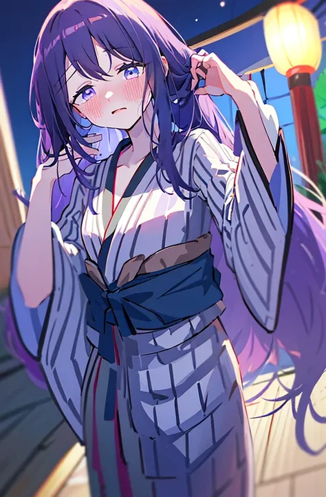 undressing、undressing、acme face、random pose、black hair、nsfw、yukata、yukata、light purple hair、semi-long hair、pale purple eyes、summ...