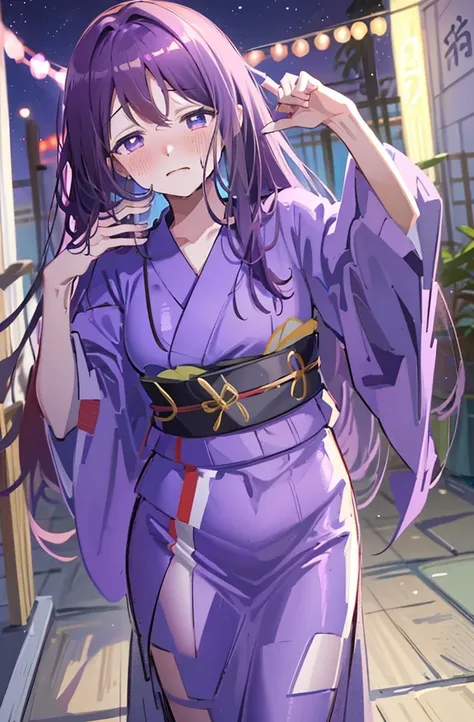 undressing、undressing、acme face、random pose、black hair、nsfw、yukata、yukata、light purple hair、semi-long hair、pale purple eyes、summ...