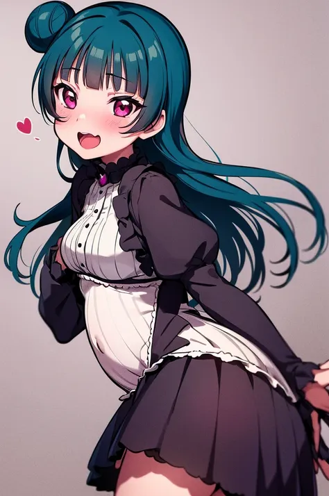 nsfw,,gothic lolita,tanlines,yoshiko tsushima, blue hair, hair bun, (purple eyes:1.1), single side bun, bangs, long hair,pregnan...