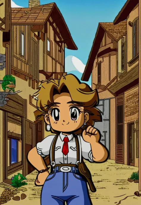 Make a old anime west town in 90s art style 